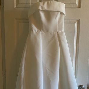 Amsale strapless fit and flare ivory bridal dress